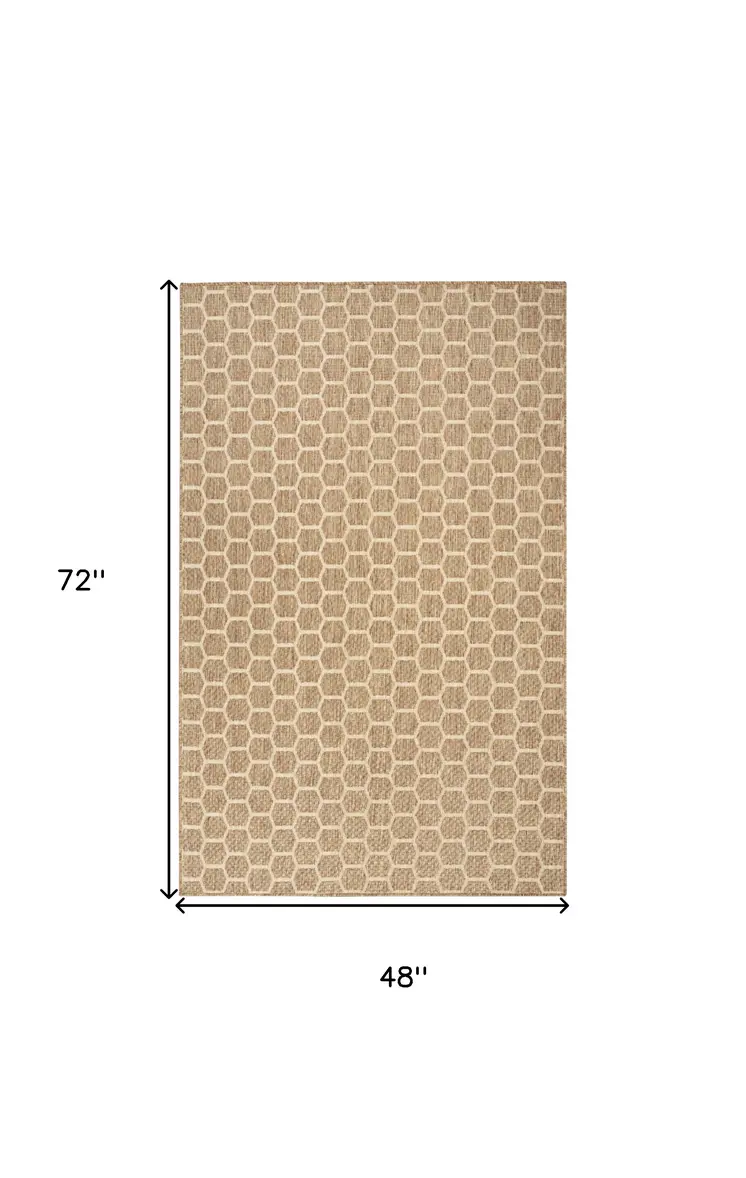 5' X 7' Natural And Beige Geometric Indoor Outdoor Area Rug