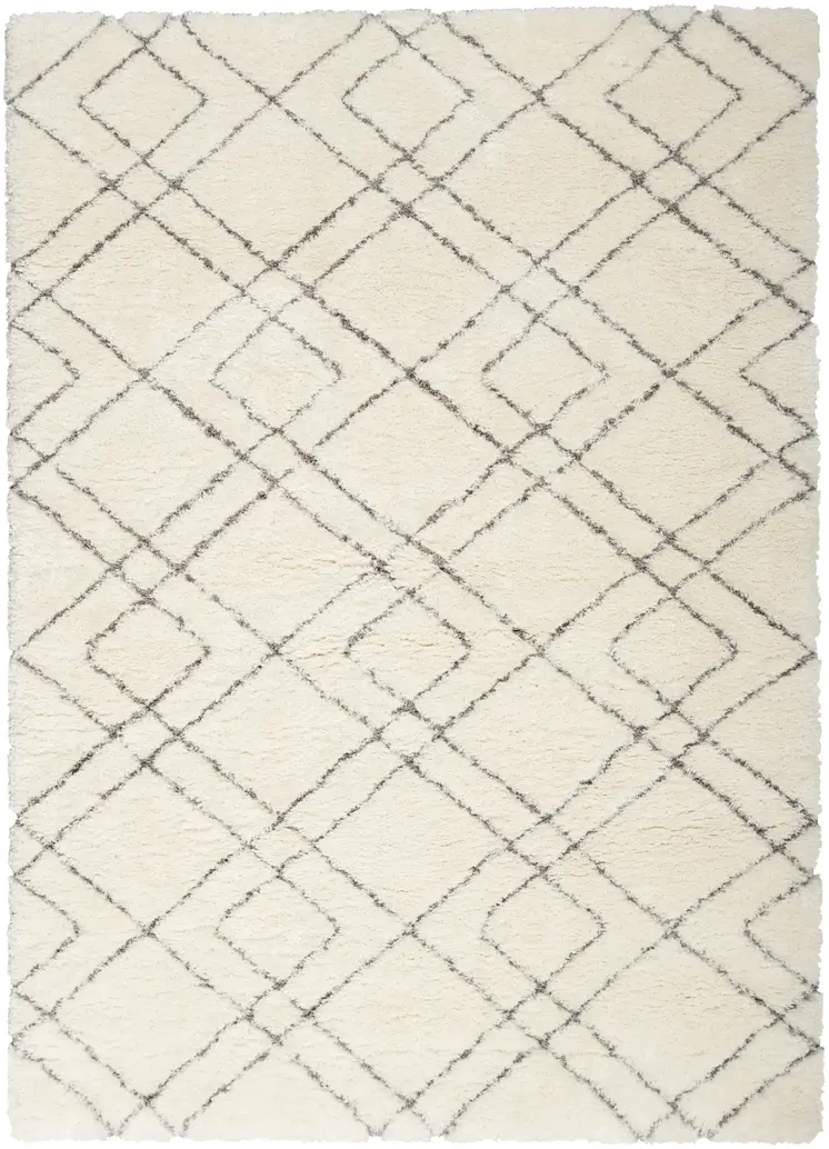4' X 6' Ivory and Gray Geometric Shag Area Rug