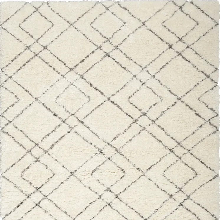 4' X 6' Ivory and Gray Geometric Shag Area Rug