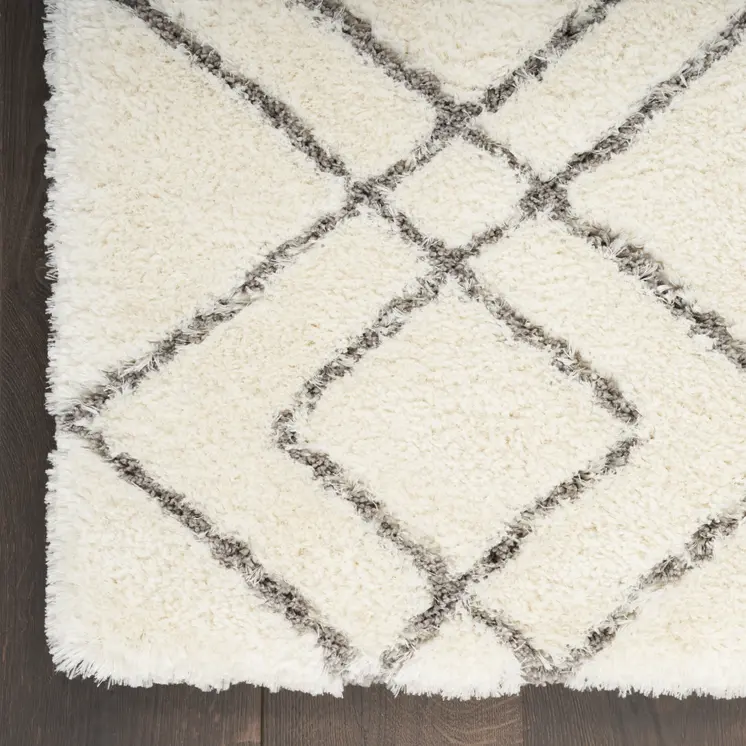 4' X 6' Ivory and Gray Geometric Shag Area Rug