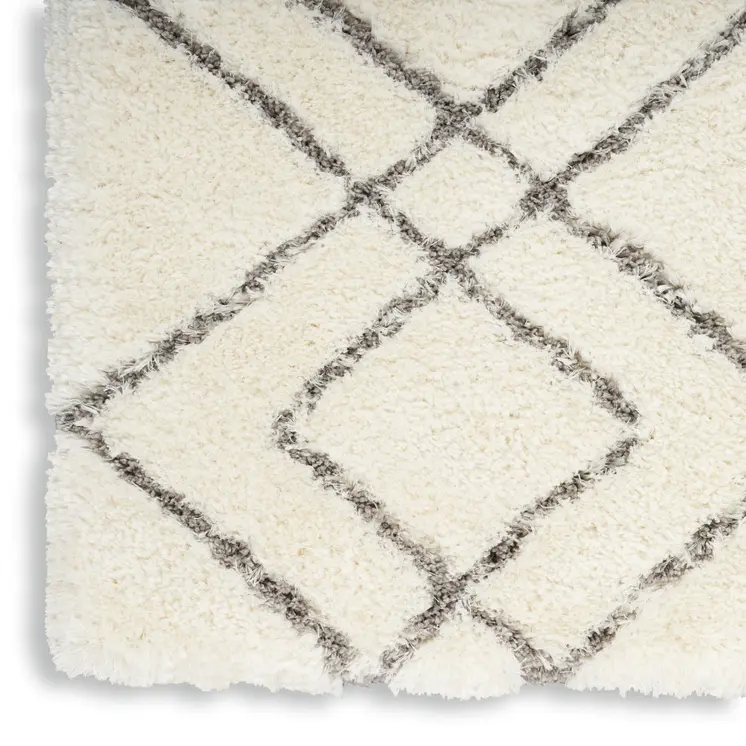 4' X 6' Ivory and Gray Geometric Shag Area Rug