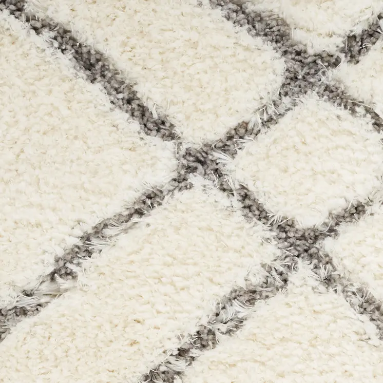 4' X 6' Ivory and Gray Geometric Shag Area Rug