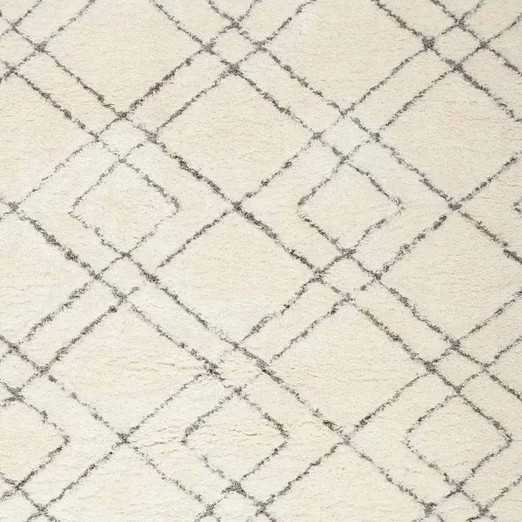 4' X 6' Ivory and Gray Geometric Shag Area Rug