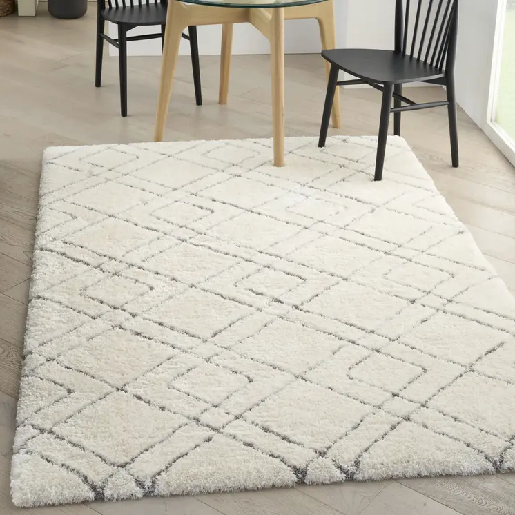 4' X 6' Ivory and Gray Geometric Shag Area Rug