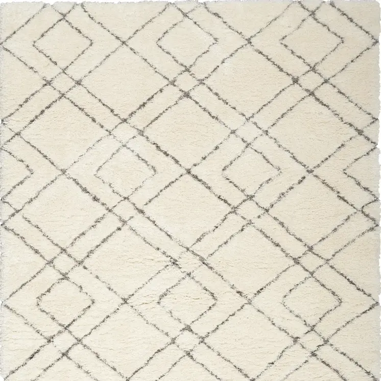 4' X 6' Ivory and Gray Geometric Shag Area Rug