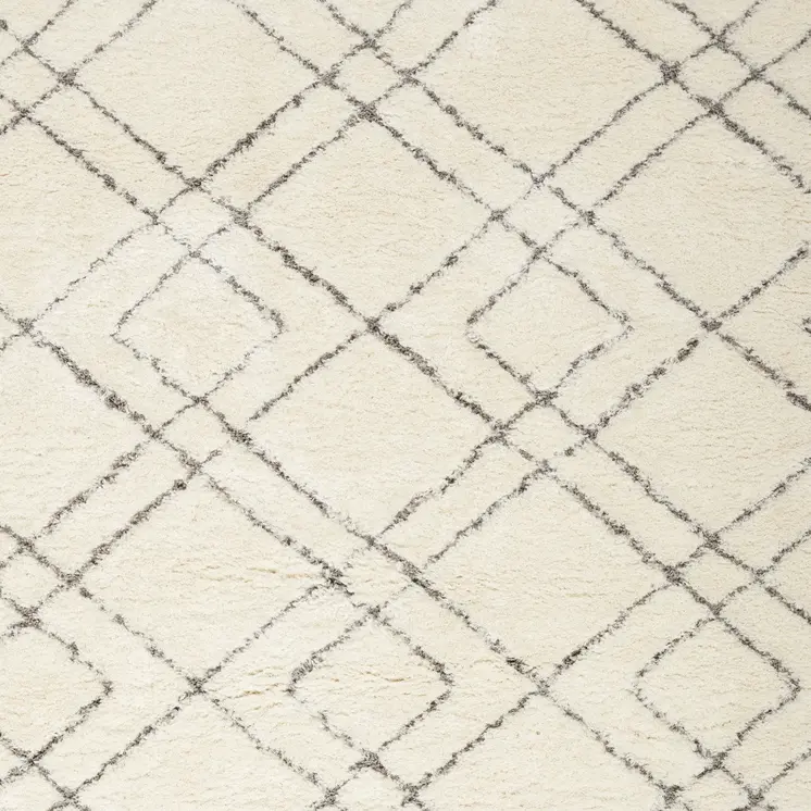 4' X 6' Ivory and Gray Geometric Shag Area Rug