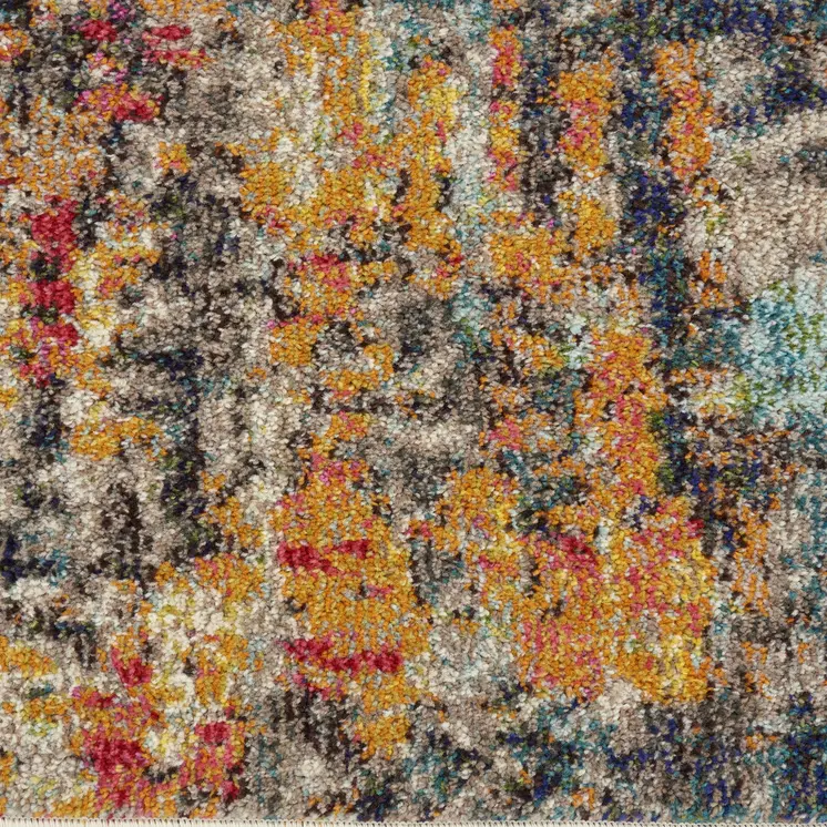 9' X 12' Navy Blue Red and Orange Abstract Non Skid Area Rug