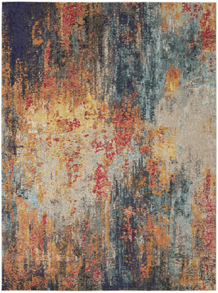 9' X 12' Navy Blue Red and Orange Abstract Non Skid Area Rug