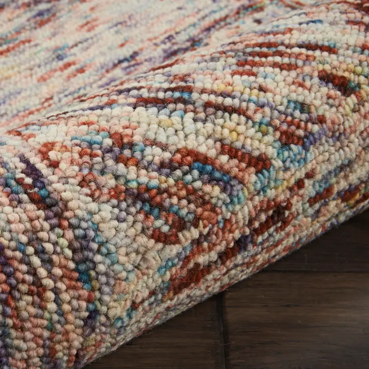 4' X 6' Ivory Red and Blue Wool Geometric Area Rug