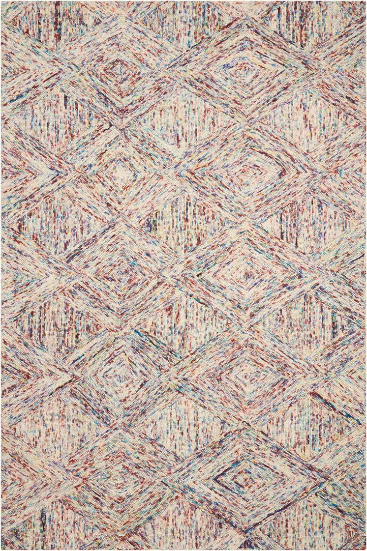 4' X 6' Ivory Red and Blue Wool Geometric Area Rug