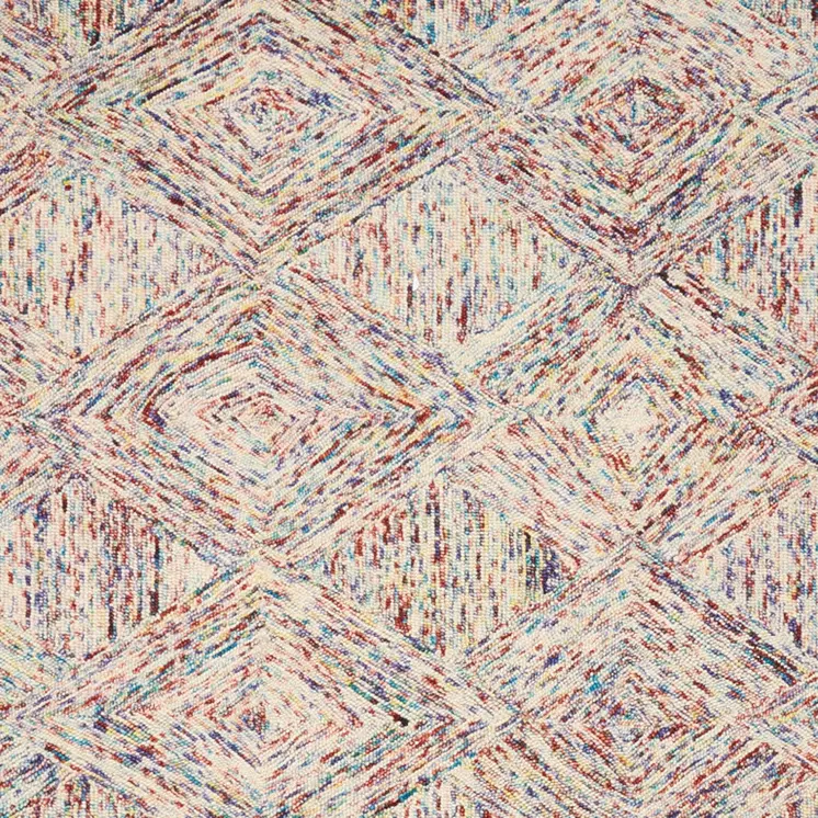 4' X 6' Ivory Red and Blue Wool Geometric Area Rug