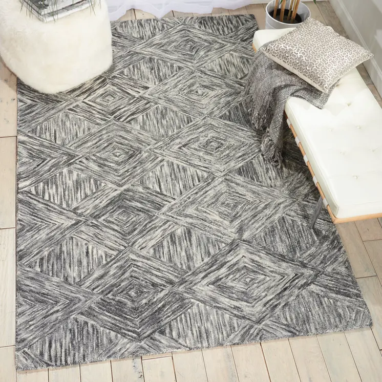 4' X 6' Charcoal and Ivory Wool Geometric Area Rug