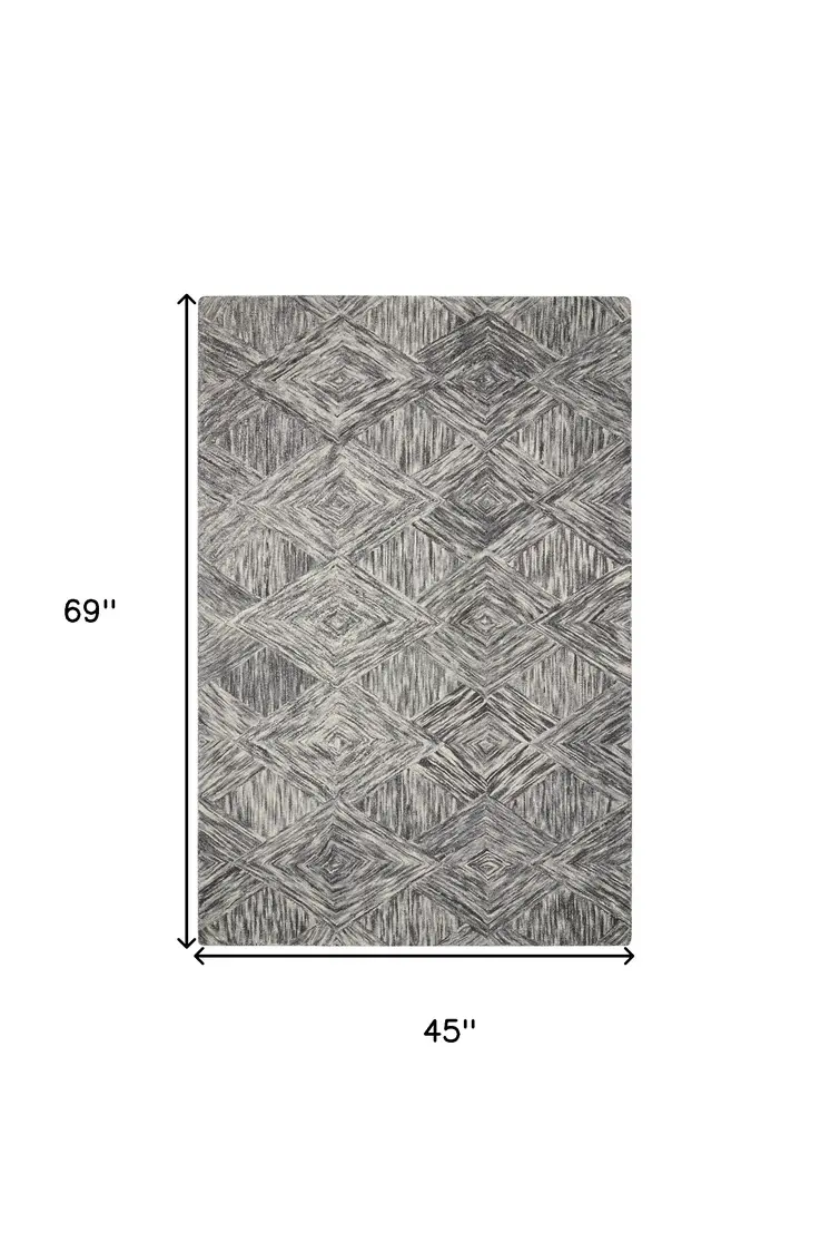 4' X 6' Charcoal and Ivory Wool Geometric Area Rug