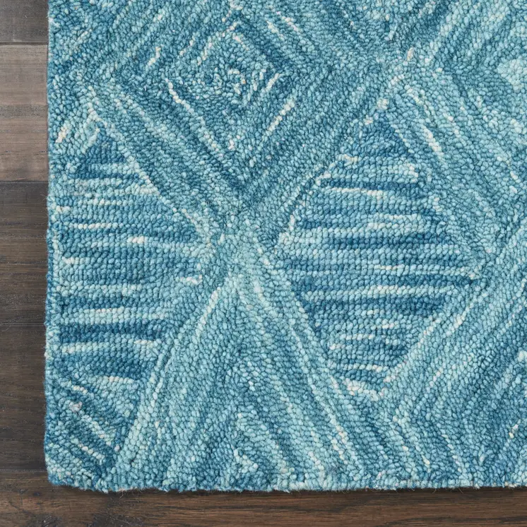 4' X 6' Blue and Ivory Wool Geometric Area Rug