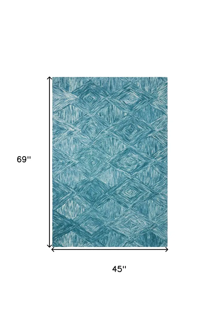4' X 6' Blue and Ivory Wool Geometric Area Rug