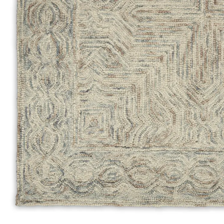 8' X 11' Blue and Ivory Wool Geometric Area Rug