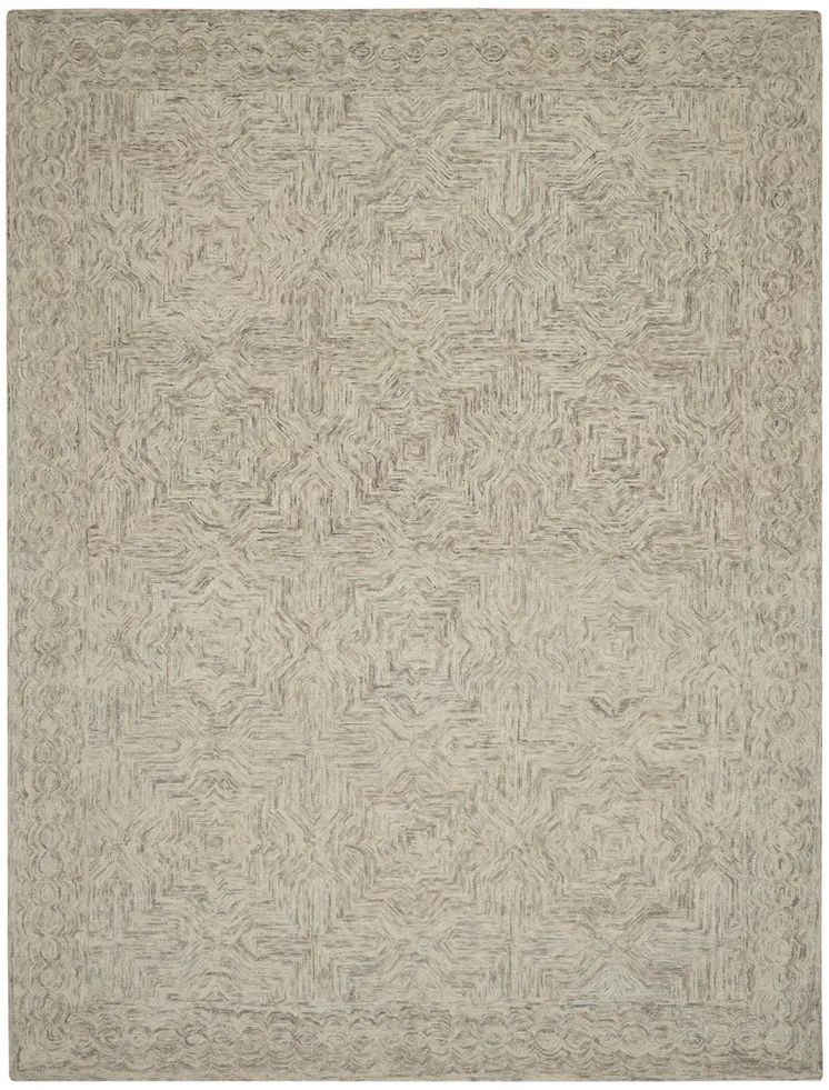8' X 11' Blue and Ivory Wool Geometric Area Rug