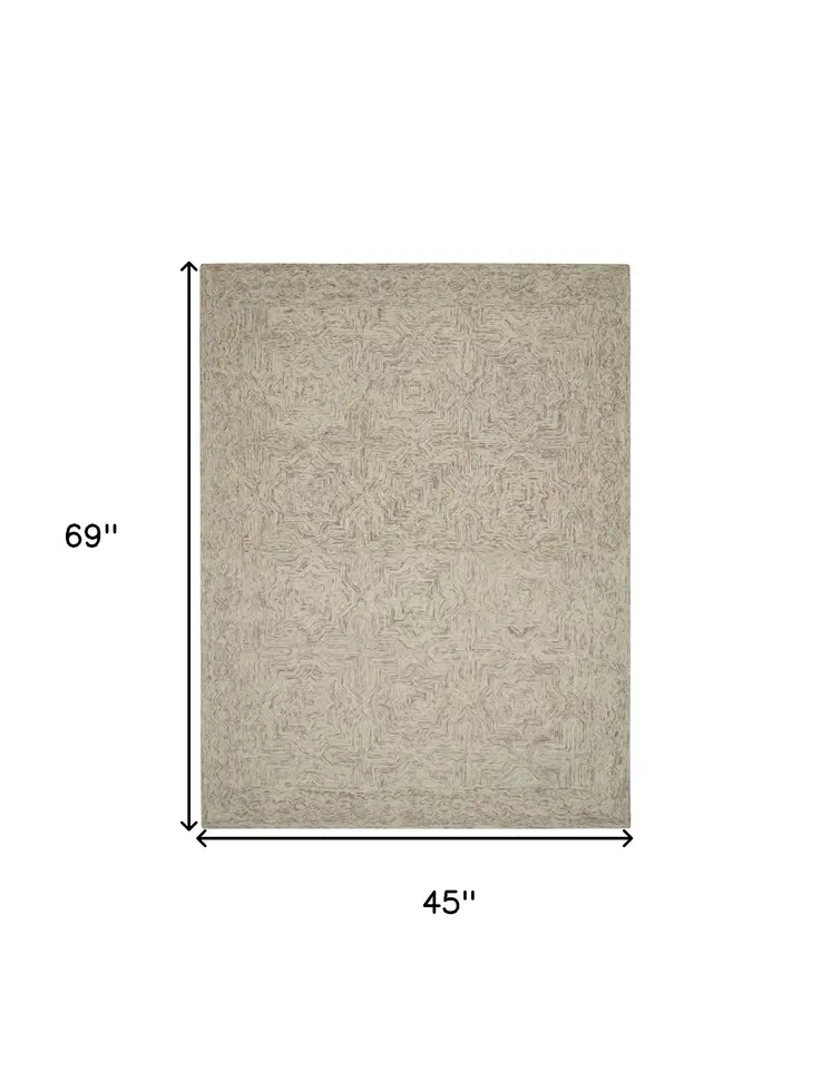 8' X 11' Blue and Ivory Wool Geometric Area Rug