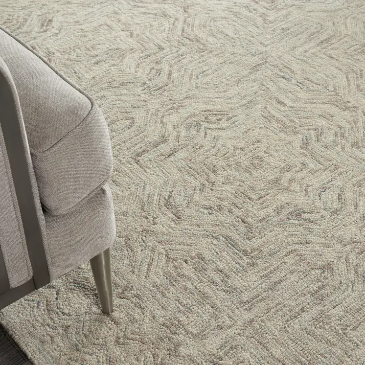 8' X 11' Blue and Ivory Wool Geometric Area Rug
