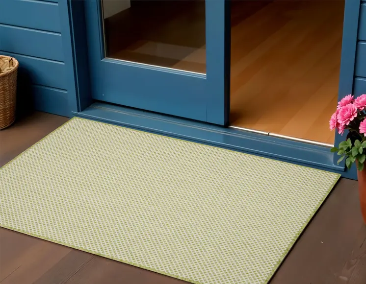 3' X 5' Ivory And Green Geometric Indoor Outdoor Area Rug