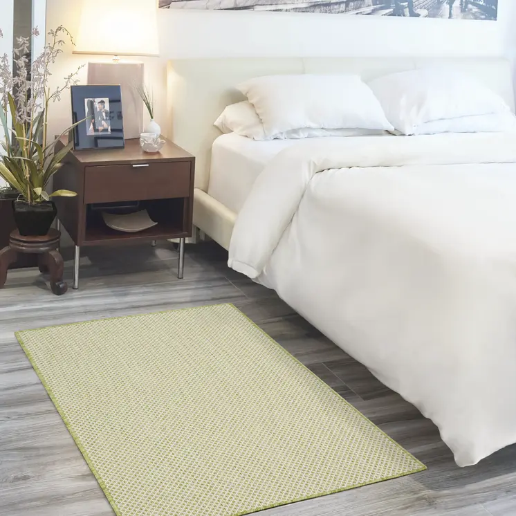 3' X 5' Ivory And Green Geometric Indoor Outdoor Area Rug