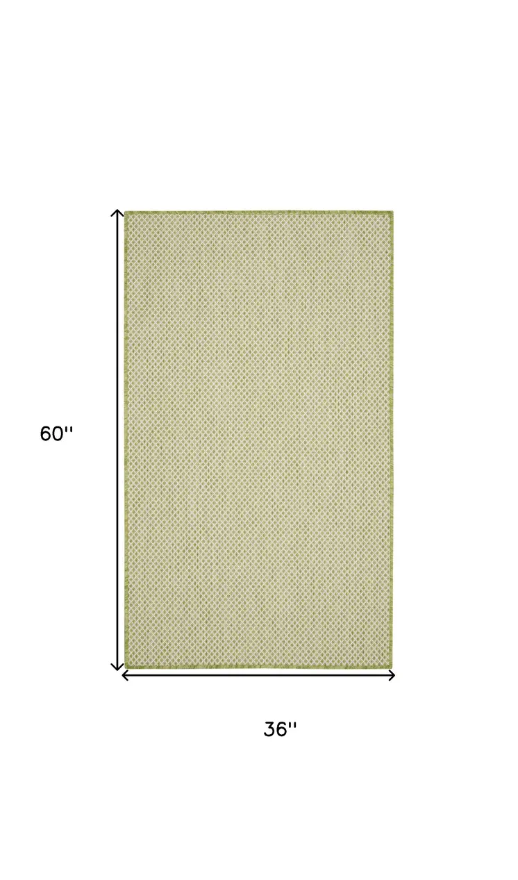 3' X 5' Ivory And Green Geometric Indoor Outdoor Area Rug
