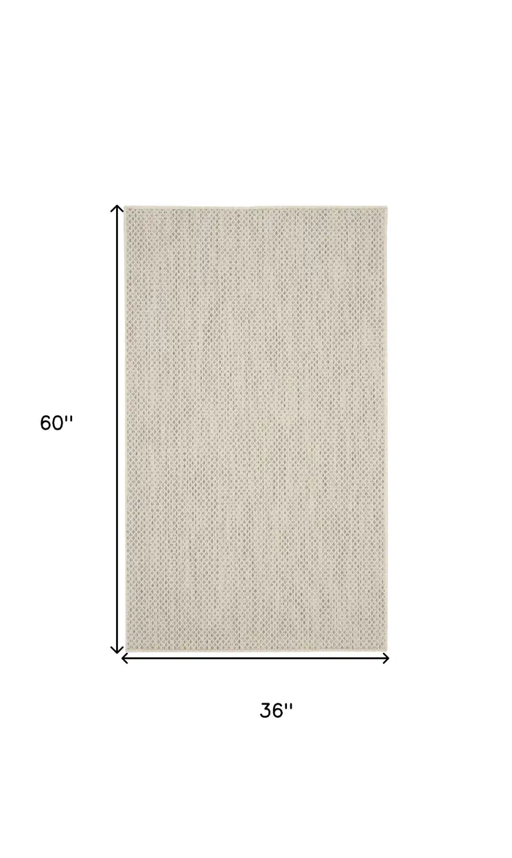 3' X 5' Ivory And Silver Geometric Indoor Outdoor Area Rug