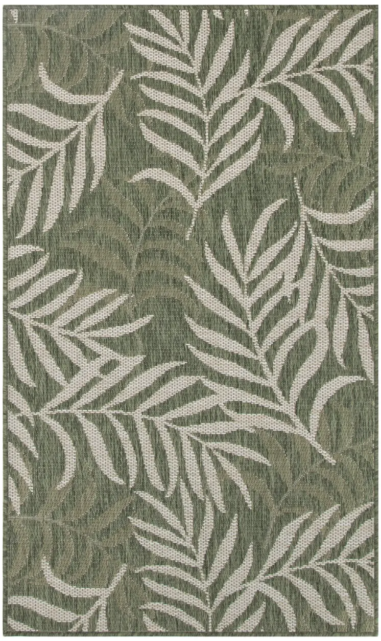 3' X 5' Green And Ivory Palm Leaf Indoor Outdoor Area Rug