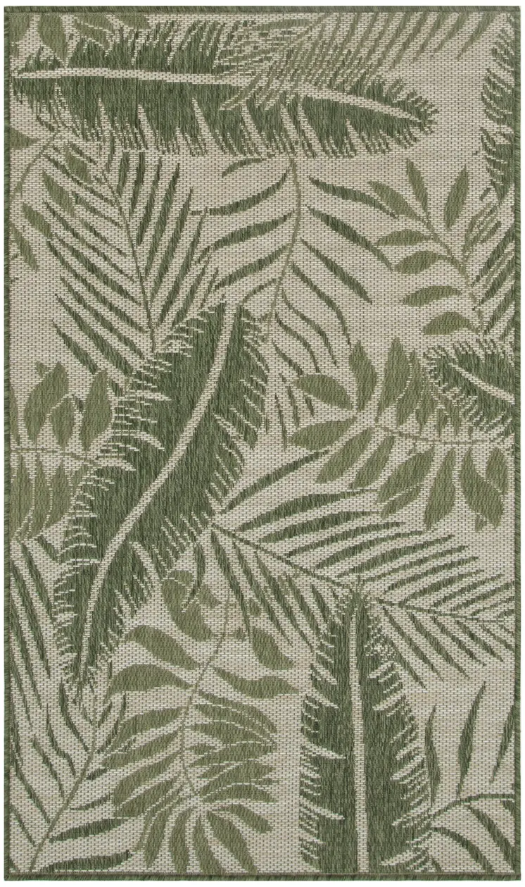 3' X 5' Green And Ivory Palm Leaf Indoor Outdoor Area Rug