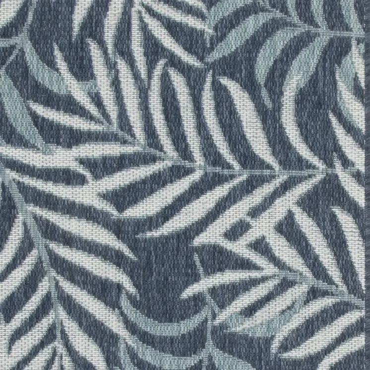 3' X 5' Navy Blue And Ivory Palm Leaf Indoor Outdoor Area Rug