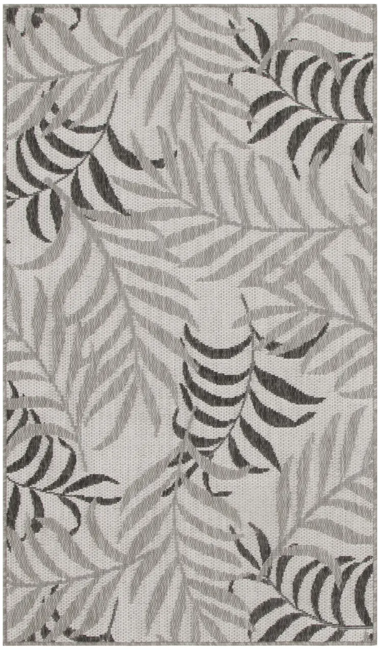 3' X 5' Gray Black And Ivory Palm Leaf Indoor Outdoor Area Rug