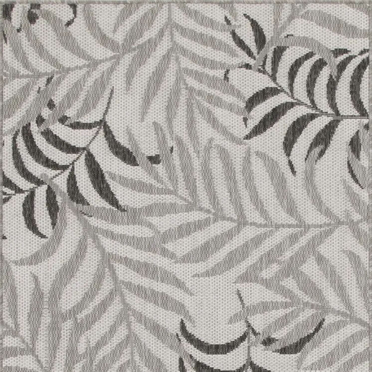 3' X 5' Gray Black And Ivory Palm Leaf Indoor Outdoor Area Rug