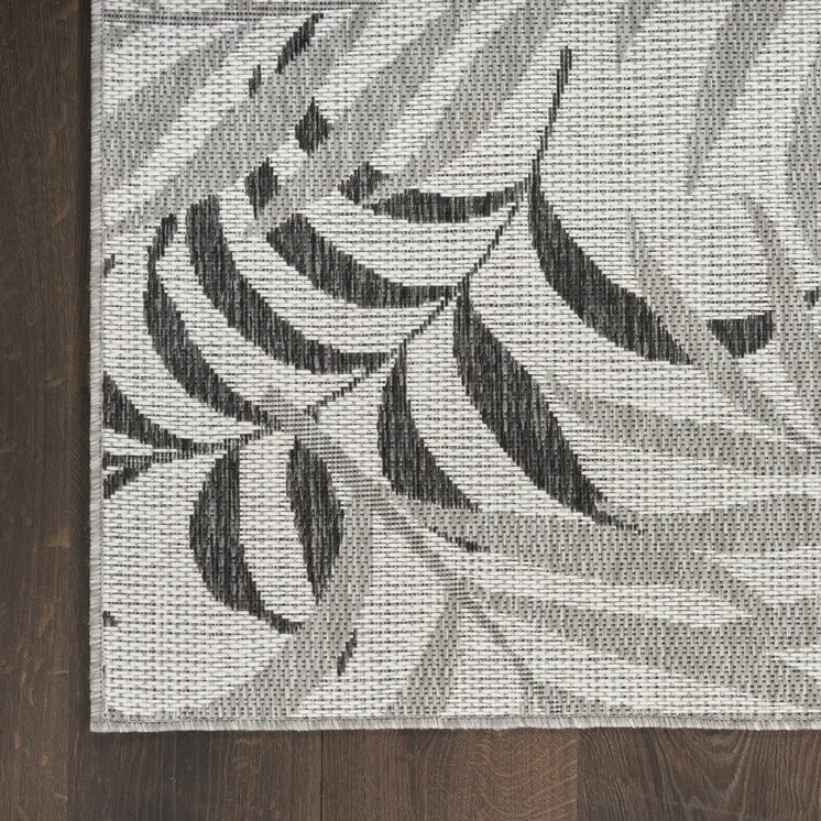 3' X 5' Gray Black And Ivory Palm Leaf Indoor Outdoor Area Rug