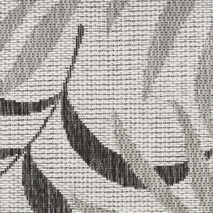 3' X 5' Gray Black And Ivory Palm Leaf Indoor Outdoor Area Rug