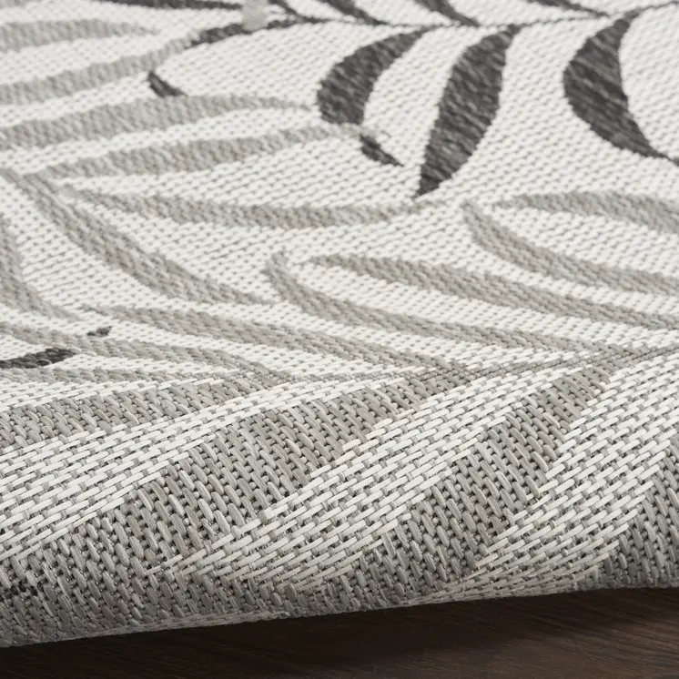 3' X 5' Gray Black And Ivory Palm Leaf Indoor Outdoor Area Rug
