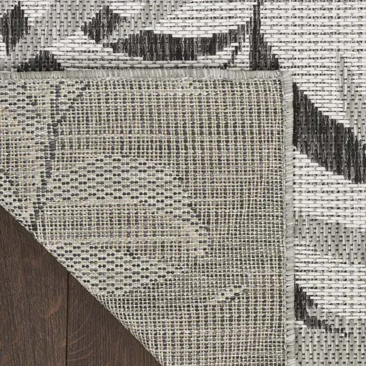 3' X 5' Gray Black And Ivory Palm Leaf Indoor Outdoor Area Rug