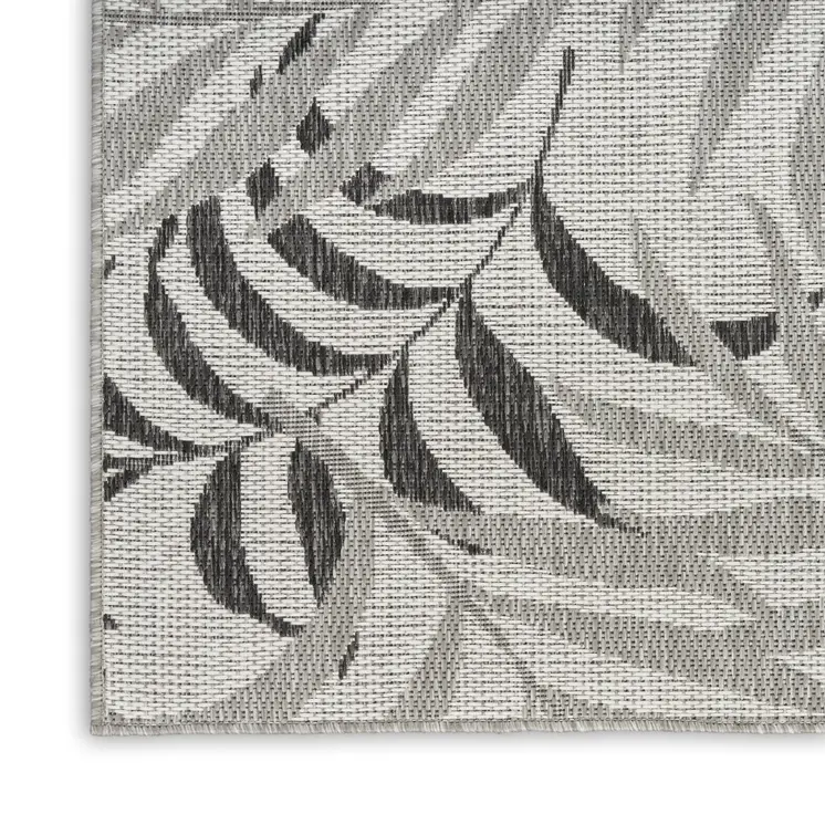 3' X 5' Gray Black And Ivory Palm Leaf Indoor Outdoor Area Rug