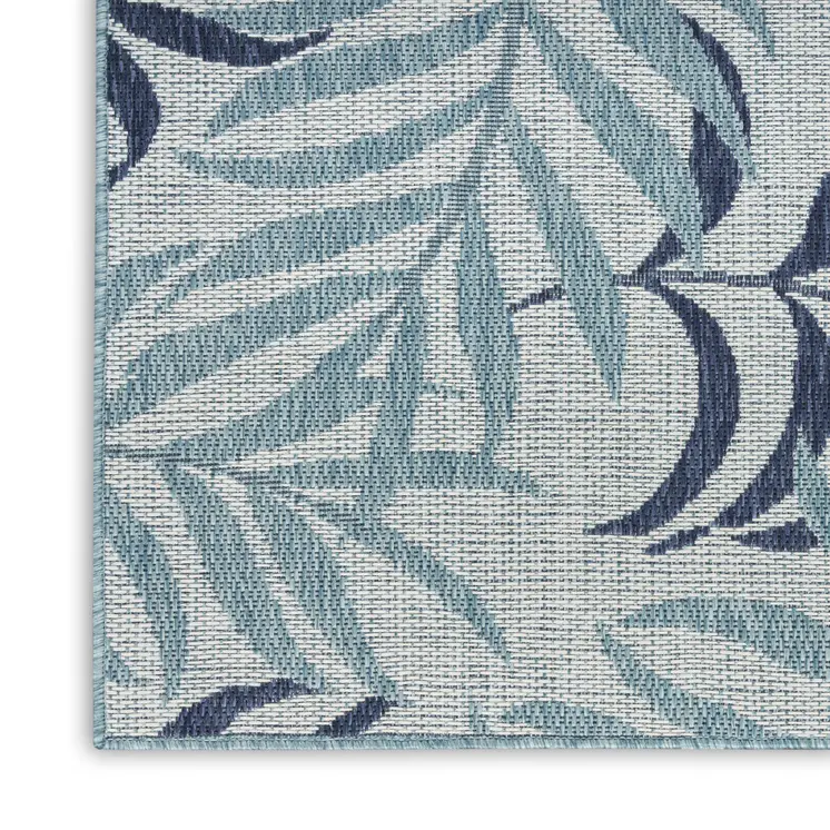 3' X 5' Blue Ivory And Navy Blue Palm Leaf Indoor Outdoor Area Rug
