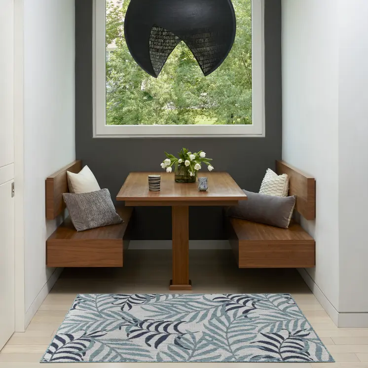 3' X 5' Blue Ivory And Navy Blue Palm Leaf Indoor Outdoor Area Rug
