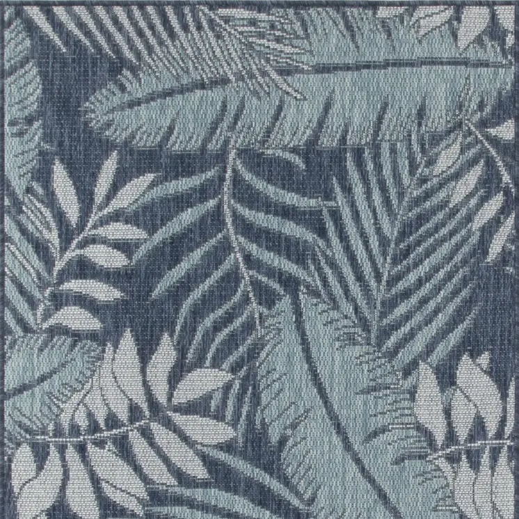 3' X 5' Navy Blue And Ivory Palm Leaf Indoor Outdoor Area Rug