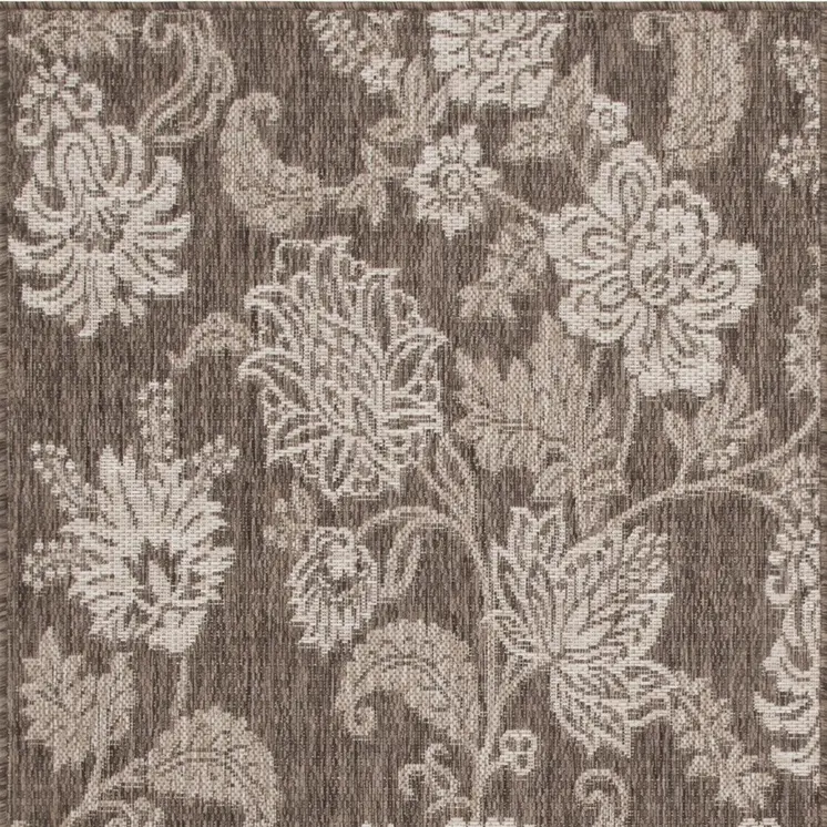 3' X 5' Brown And Ivory Floral Indoor Outdoor Area Rug