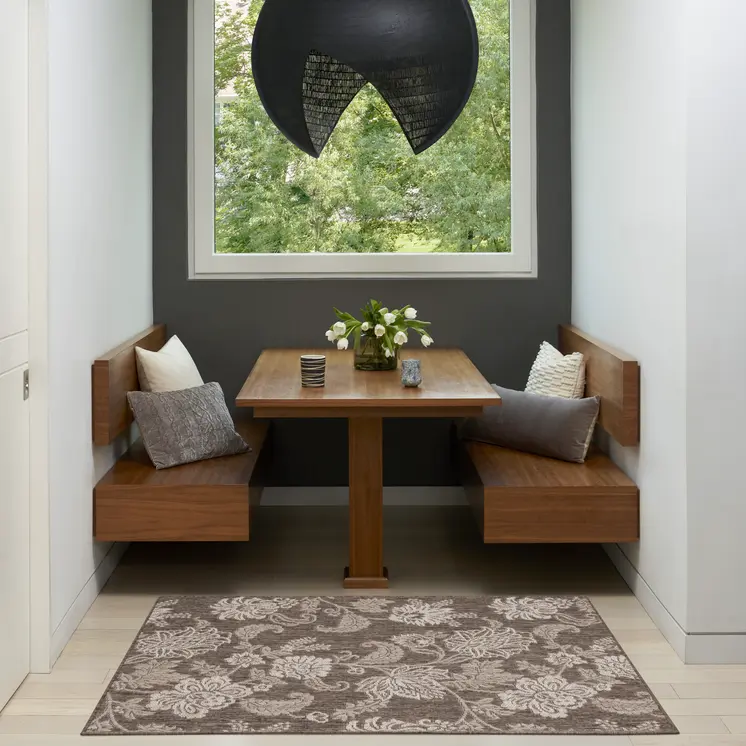 3' X 5' Brown And Ivory Floral Indoor Outdoor Area Rug