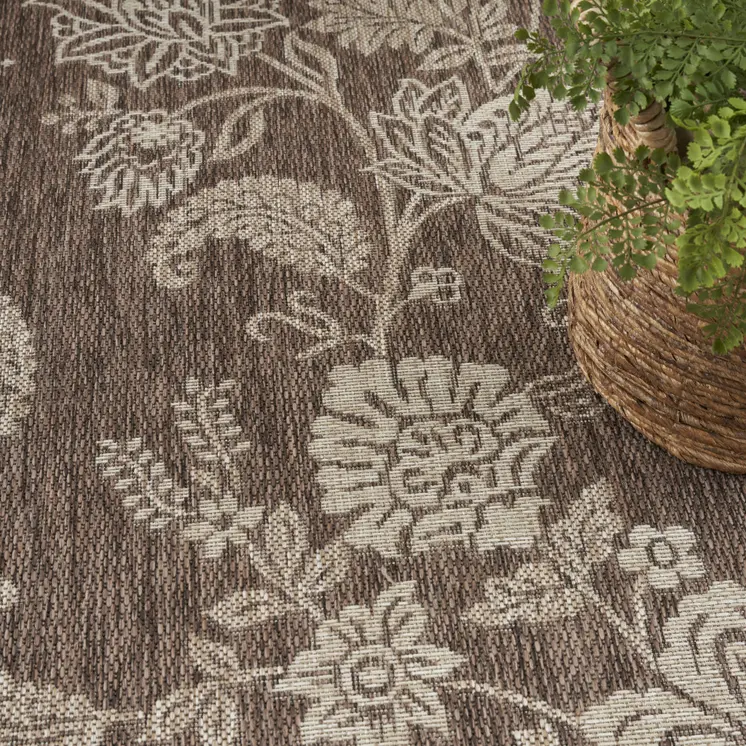 3' X 5' Brown And Ivory Floral Indoor Outdoor Area Rug