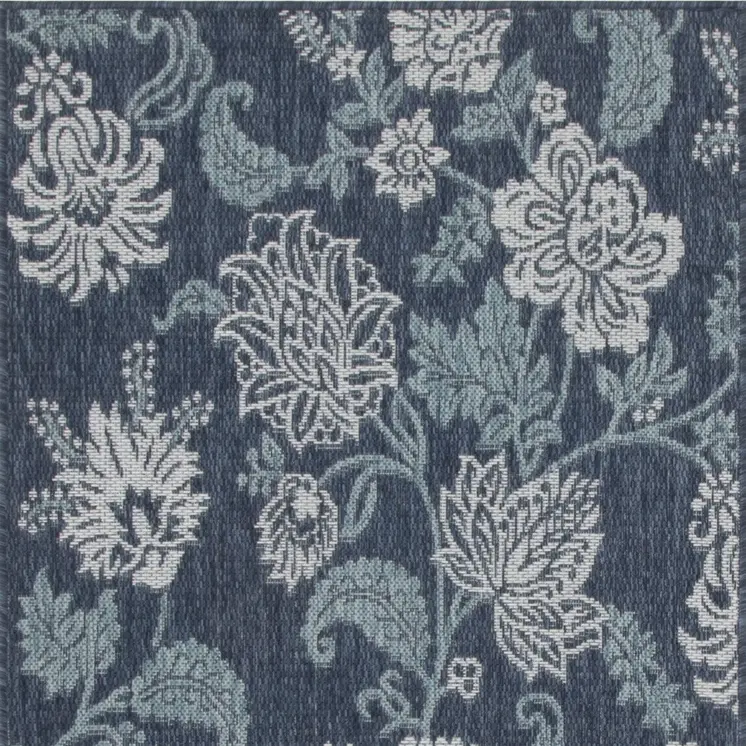 3' X 5' Navy Blue And Ivory Floral Indoor Outdoor Area Rug