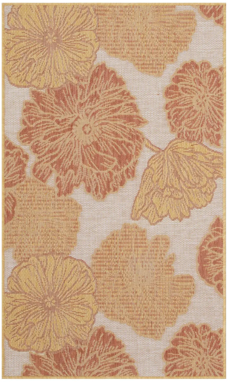 3' X 5' Coral And Beige Floral Indoor Outdoor Area Rug