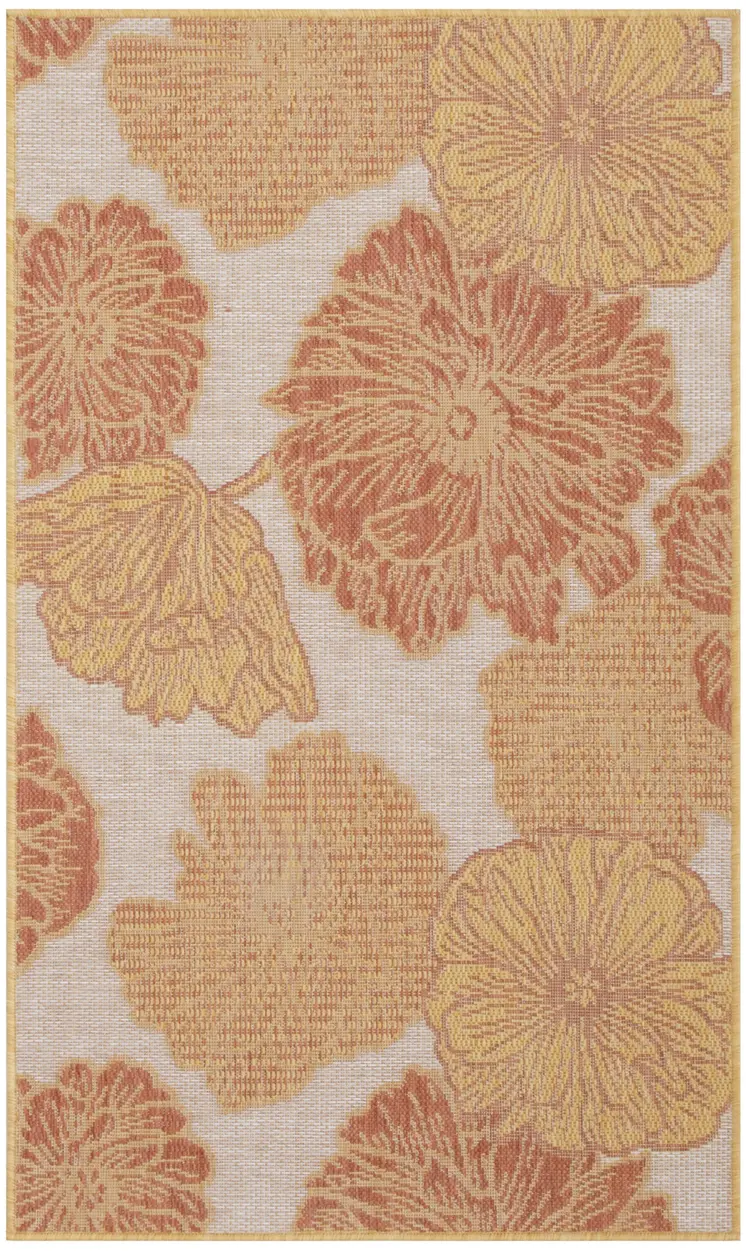 3' X 5' Coral And Beige Floral Indoor Outdoor Area Rug