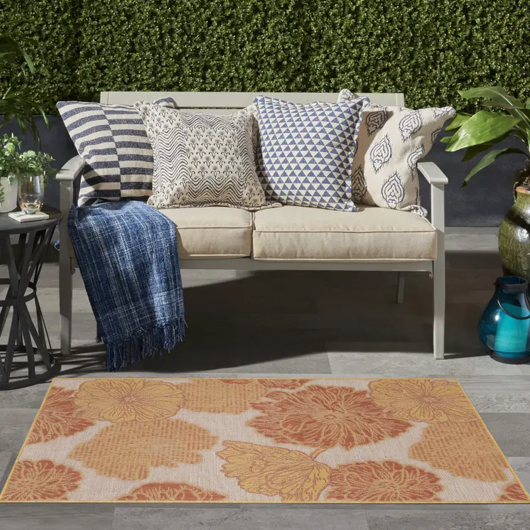 3' X 5' Coral And Beige Floral Indoor Outdoor Area Rug