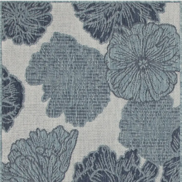 3' X 5' Navy Blue Ivory And Blue Floral Indoor Outdoor Area Rug