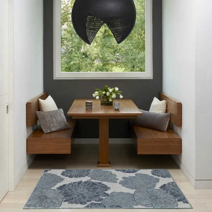 3' X 5' Navy Blue Ivory And Blue Floral Indoor Outdoor Area Rug