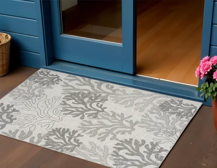 3' X 5' Gray Black And Ivory Nautical Indoor Outdoor Area Rug